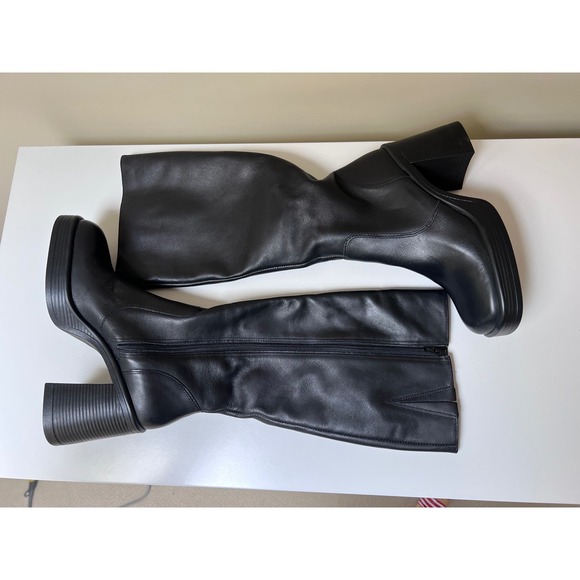 Steve Madden Fanatik Black Leather Square Toe Platform Block Heel Boots 10M NWOT - Picture 4 of 8